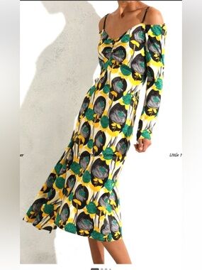 Sport max by MaxMara Off-Shoulder Floral Midi Dress in Yellow, Green & Black
